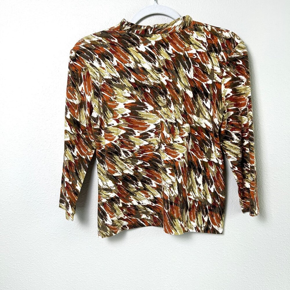 Ruby Rd Favorites Top Petites S PS Green Orange Brown Pullover 3/4 Sleeve - Picture 3 of 10